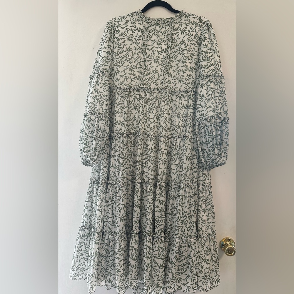 White and Green Leaf Print Blouse